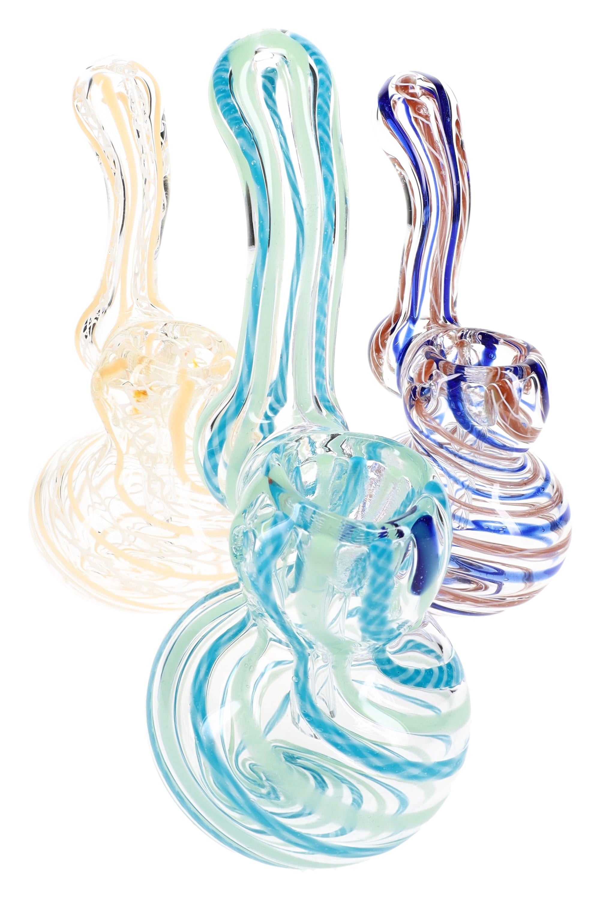 Clear Striped Glass Sherlock Bubbler “Stripe Scout” – 5″ – Assorted Colors - Discreet Smoker