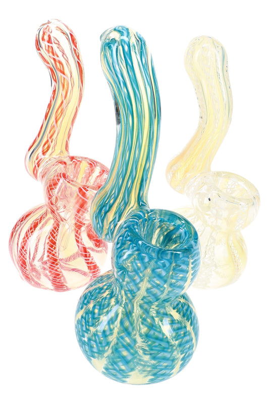 Color-Changing Multicolor Striped Glass Sherlock Bubbler “Stripe Shift” – 5½″ – Assorted Colors - Discreet Smoker