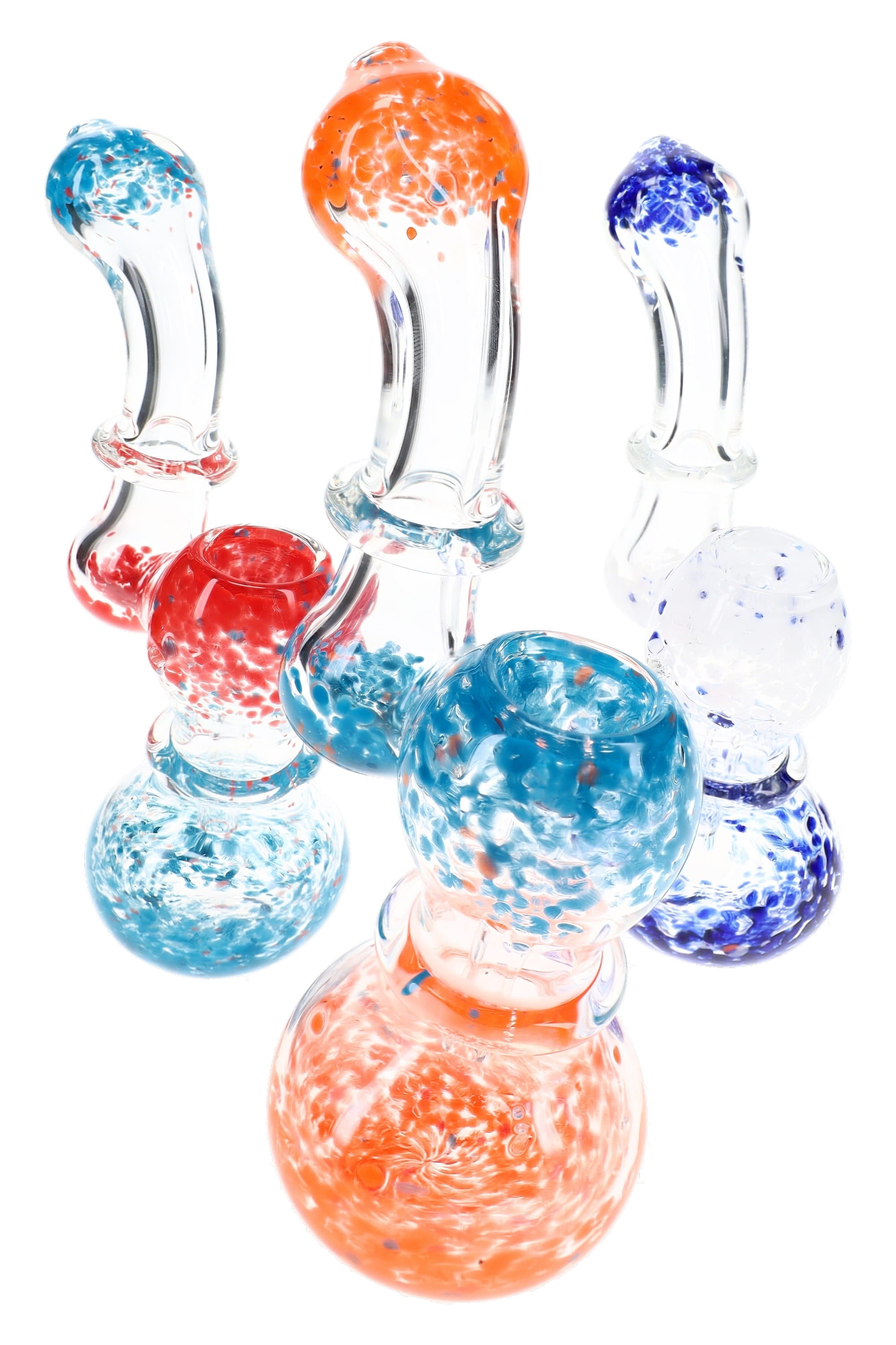 Clear Multicolor Frit Sherlock Bubbler “Confetti Curve” – 6½″ – Assorted - Discreet Smoker