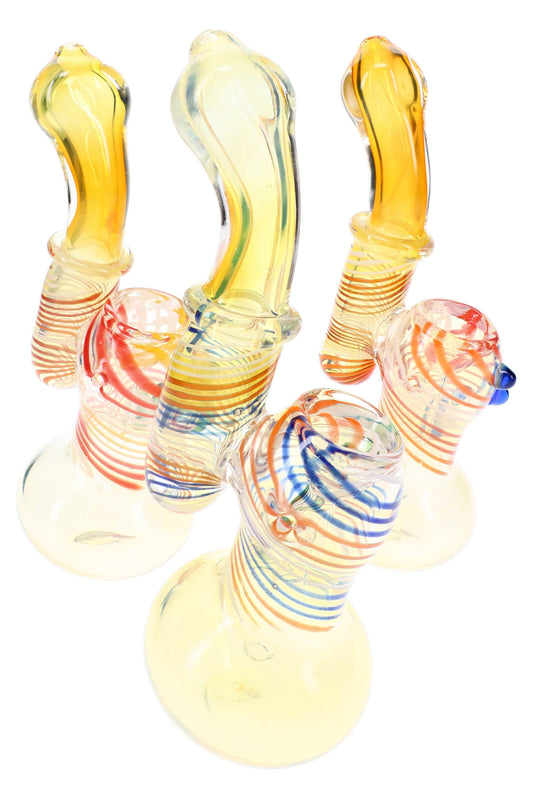 Color-Changing Striped Glass Sherlock Bubbler “Ribbon Ghost” – 6½″ – Assorted - Discreet Smoker