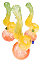 Mini Rasta Frit Glass Sherlock Bubbler “Mango Curl” – 4″ – Assorted - Discreet Smoker