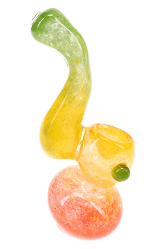 Mini Rasta Frit Glass Sherlock Bubbler “Mango Curl” – 4″ – Assorted - Discreet Smoker