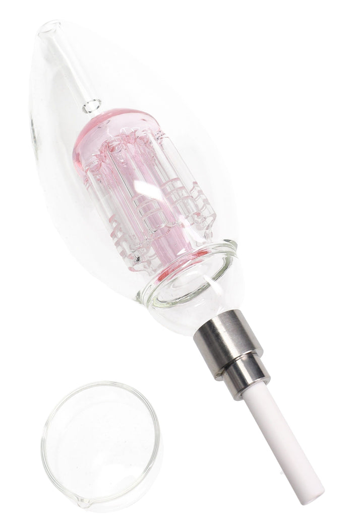 Glass Light Bulb Dab Straw Kit “Glow Core” – Tree Perc – 8″, Pink