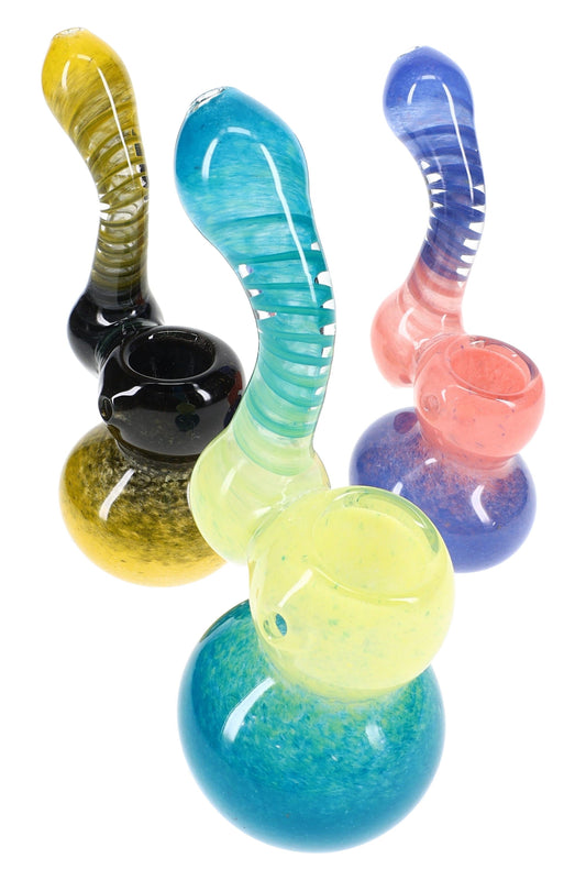 Multicolor Spiral Frit Sherlock Bubbler “Nebula Coil” – 5½″ – Assorted Colors - Discreet Smoker