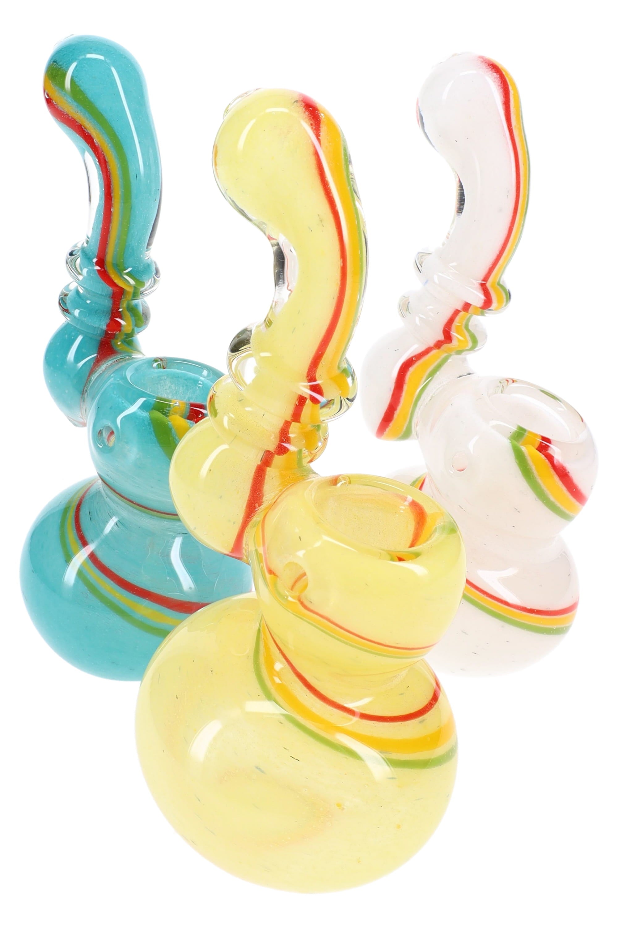 Rasta Swirl Frit Glass Sherlock Bubbler “Rasta Ripple” – 5″ – Assorted Colors - Discreet Smoker