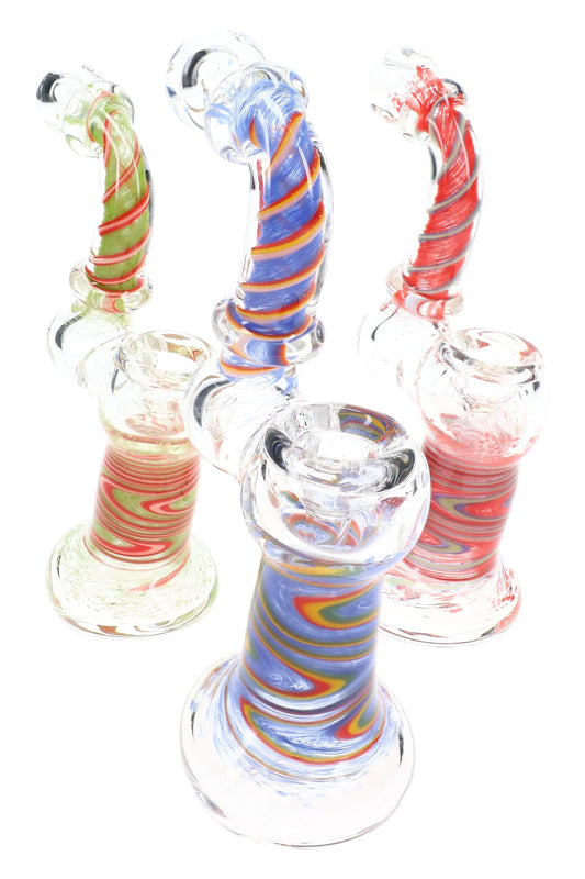 Rasta Swirl Striped Frit Sherlock Bubbler “Rasta Curl” – 6″ – Assorted Colors - Discreet Smoker