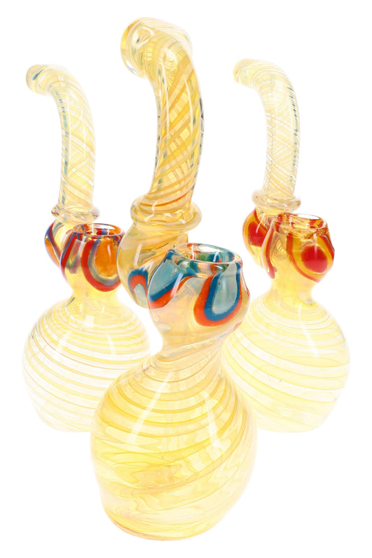 Silver Fumed Swirl Glass Sherlock Bubbler “Moon Spiral” – 8″ – Assorted Colors - Discreet Smoker
