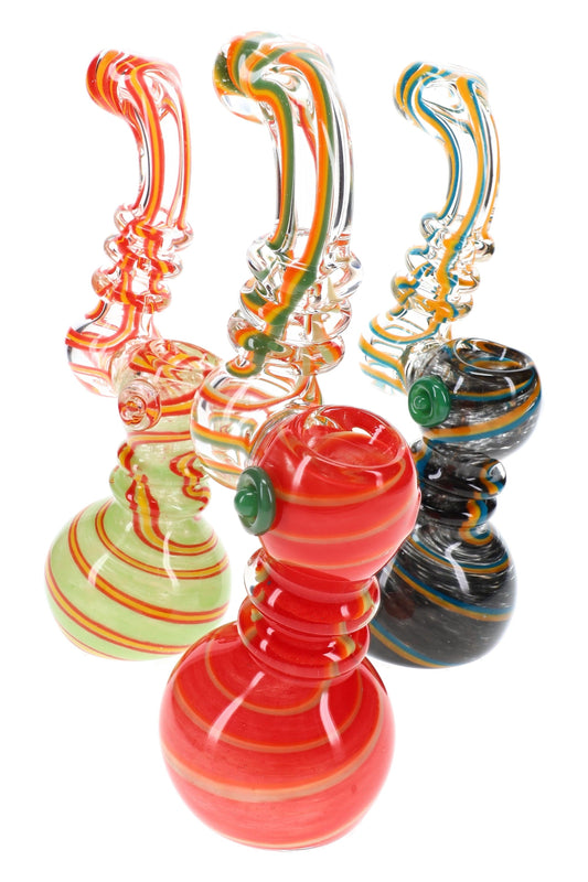 Swirl Striped Frit Sherlock Bubbler “Ribbon Riddle” – 7½″ – Assorted Colors - Discreet Smoker