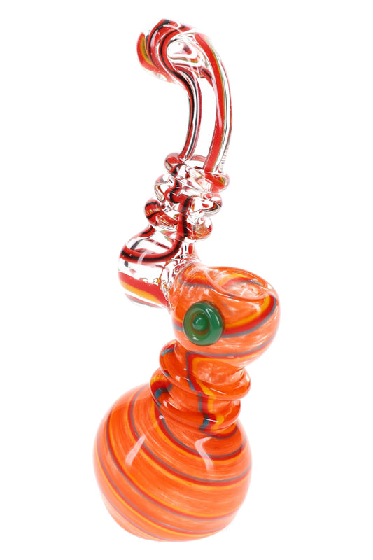 Swirl Striped Frit Sherlock Bubbler “Ribbon Riddle” – 7½″ – Assorted Colors - Discreet Smoker