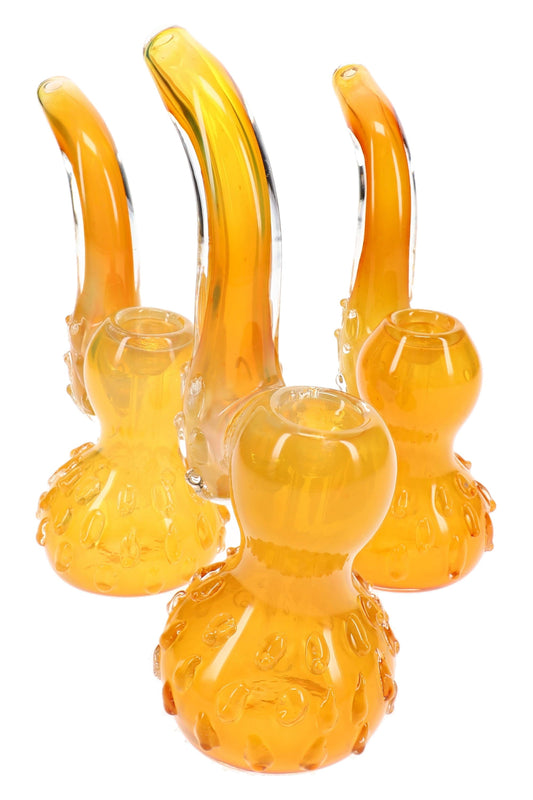 Gold Fumed Marbled Glass Sherlock Bubbler “Honeycomb” – 6″ - Discreet Smoker