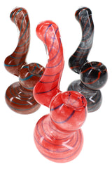 Swirl Striped Frit Glass Sherlock Bubbler “Candy Hook” – 4″ – Assorted Colors - Discreet Smoker