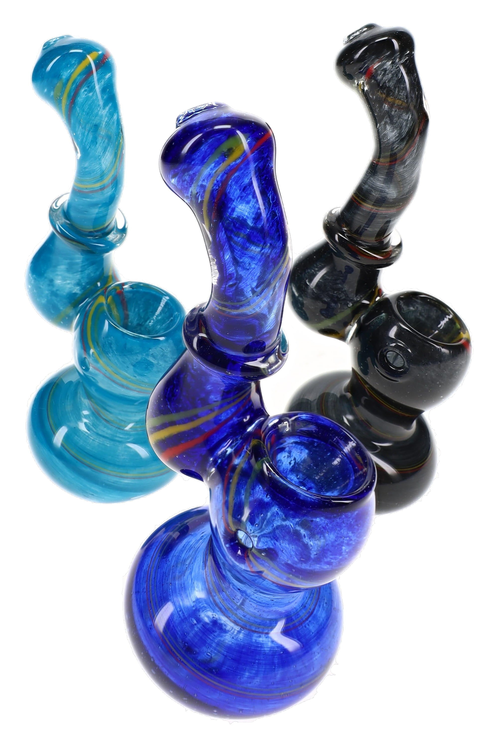 Rasta Striped Frit Glass Sherlock Bubbler “Mini Sway” – 4″ – Assorted Colors - Discreet Smoker