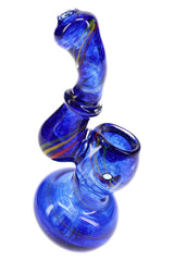 Rasta Striped Frit Glass Sherlock Bubbler “Mini Sway” – 4″ – Assorted Colors - Discreet Smoker
