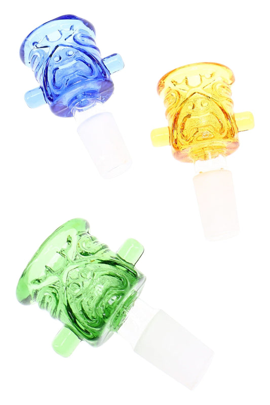 Colored Tiki Glass Bowl “Island Totem” – 14.5 mm Male – Assorted Colors - Discreet Smoker