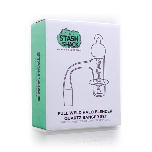 Full Weld Halo Blender Quartz Banger Set with Chained Carb Cap & Terp Pearl - Discreet Smoker