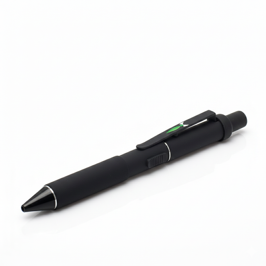Black pen with a clip on a white background