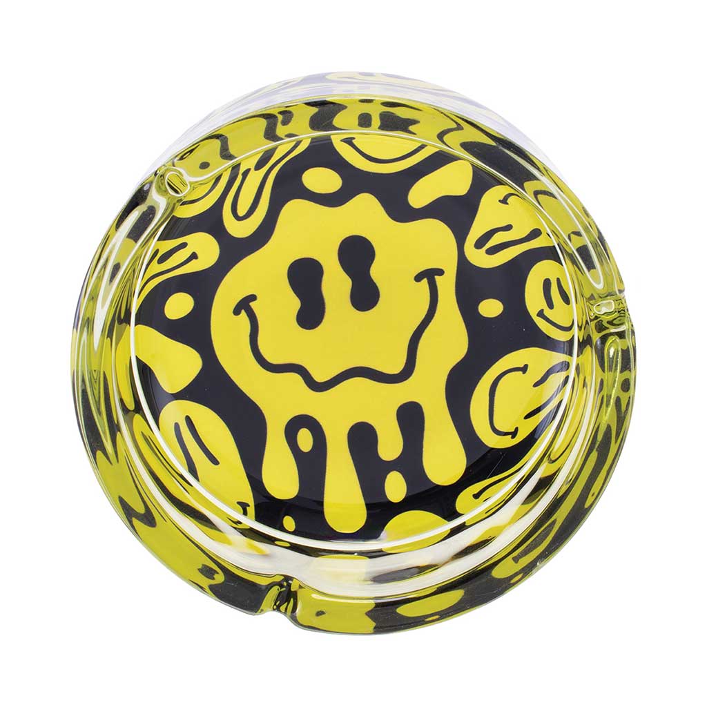 YELLOW MELTING SMILEY GLASS ASHTRAY - Discreet Smoker