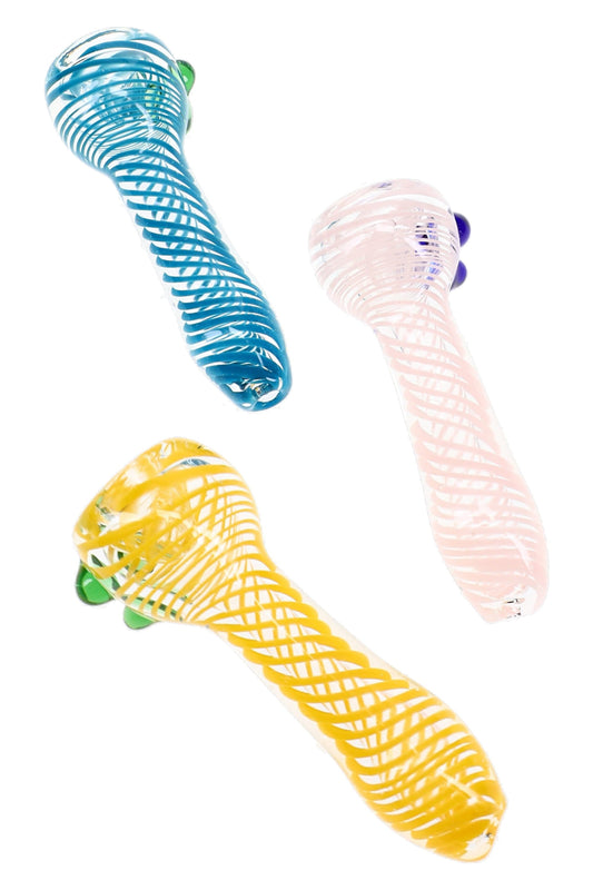 Clear Swirl-Striped Glass Chillum “Pocket Cyclone” – 3″ – Assorted Colors - Discreet Smoker