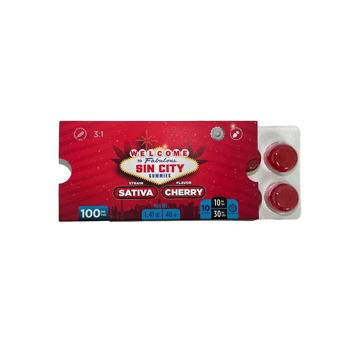 Sin City Delta 9 Gummies - 10 Pack Cherry - Sativa (Strong) - Discreet Smoker