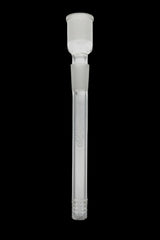 Clear glass tube with white rubber gaskets on a light gray background