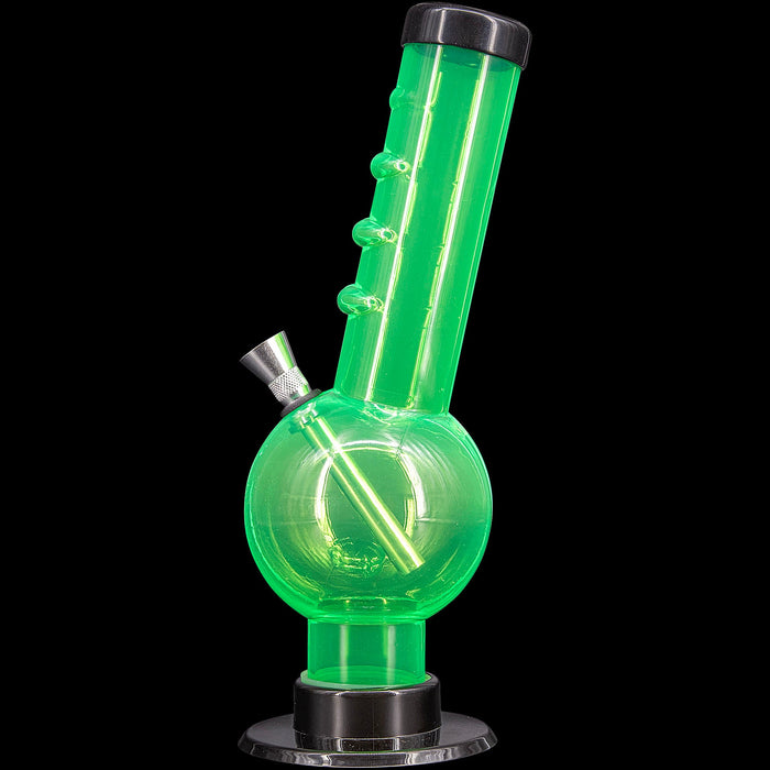 JM Enterprises 9-12" Acrylic Angled Neck Straight Tube Bubble Bong - Multiple Colors, Illuminati Green