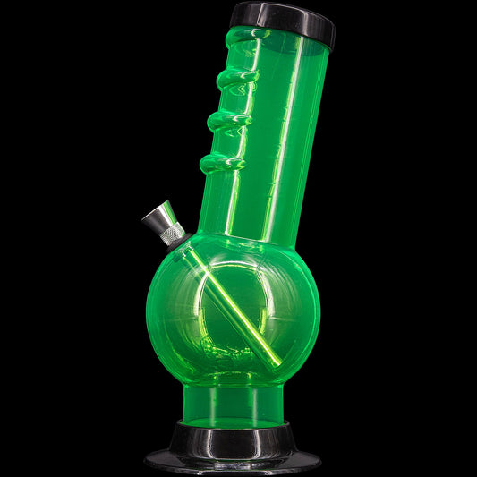 JM Enterprises 9-12" Acrylic Bent Neck Bubble Base Bong - Multiple Colors - Discreet Smoker