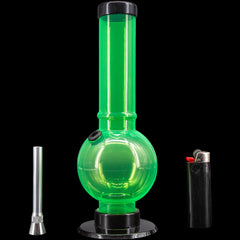 JM Enterprises 9-12" Acrylic Straight Tube Bubble Bottom Bong - Multiple Colors - Discreet Smoker