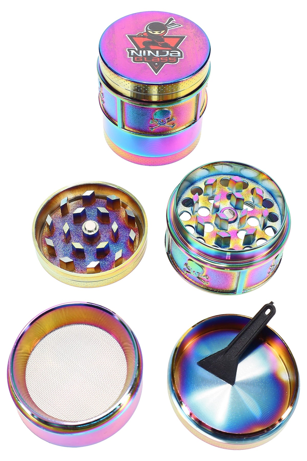 Ninja Glass Rainbow 4-Part Metal Herb Grinder – 1½″ - Discreet Smoker
