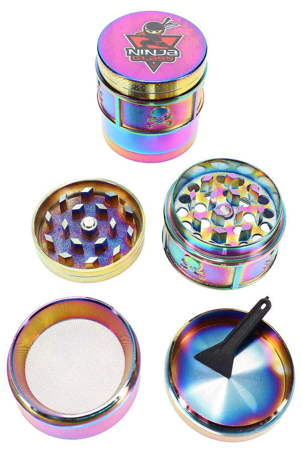 Ninja Glass Rainbow 4-Part Metal Herb Grinder – 1½″ - Discreet Smoker