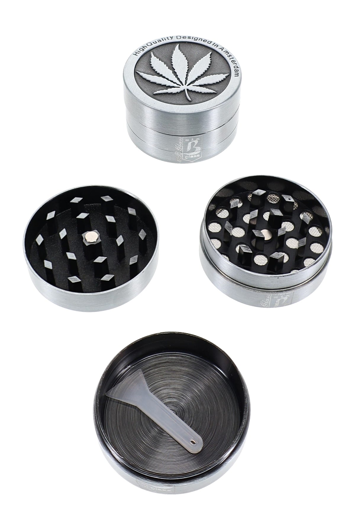 Leaf Design 3-Part Metal Herb Grinder “Mini Leaf” – 1½″ - Discreet Smoker