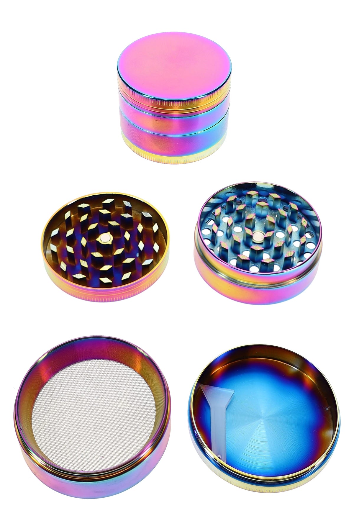 Rainbow 4-Part Metal Herb Grinder “Disco Mill” – 2″ - Discreet Smoker