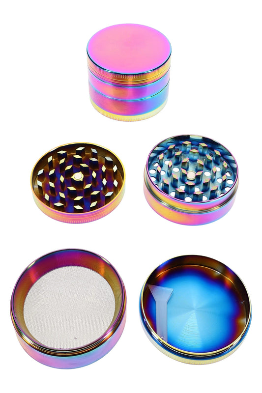 Rainbow 4-Part Metal Herb Grinder “Disco Mill” – 2″ - Discreet Smoker