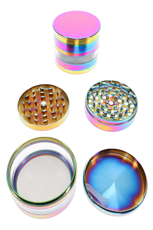 4-Part Rainbow Metal Herb Grinder “Prism Vault” – 2½″ - Discreet Smoker