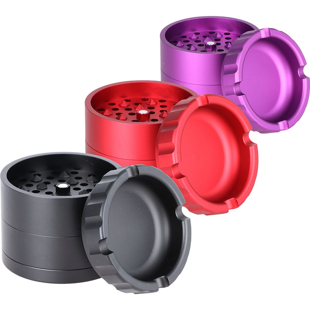 Aluminum Grinder with Ashtray Top - 4pc / 2.5" / Colors Vary - Discreet Smoker