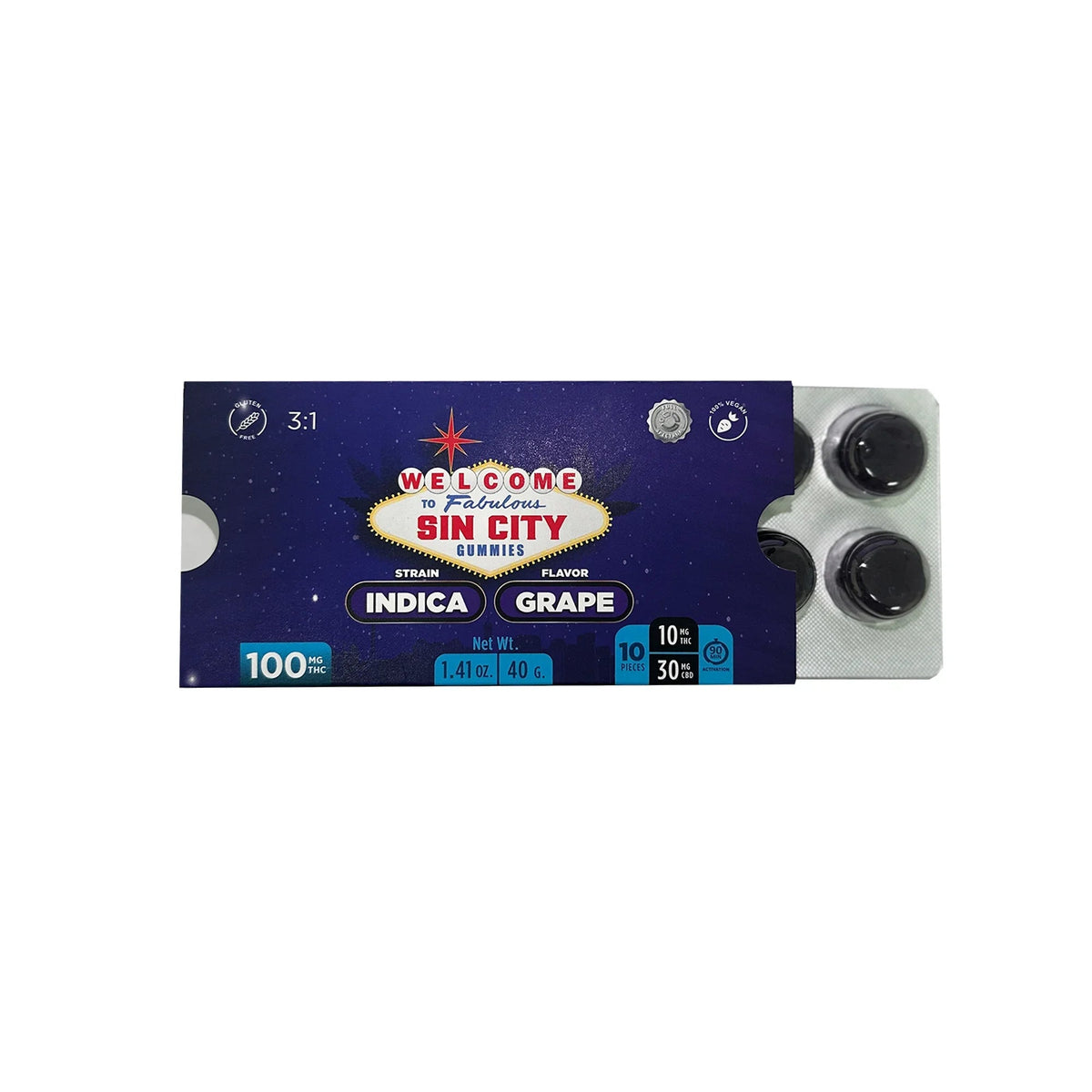 Sin City Delta 9 Gummies - 10 Pack Grape - Indica (Strong) - Discreet Smoker