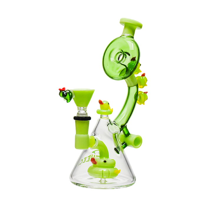 Cheech Glass 8.5" The Ducks on the Ring Water Pipe, Green