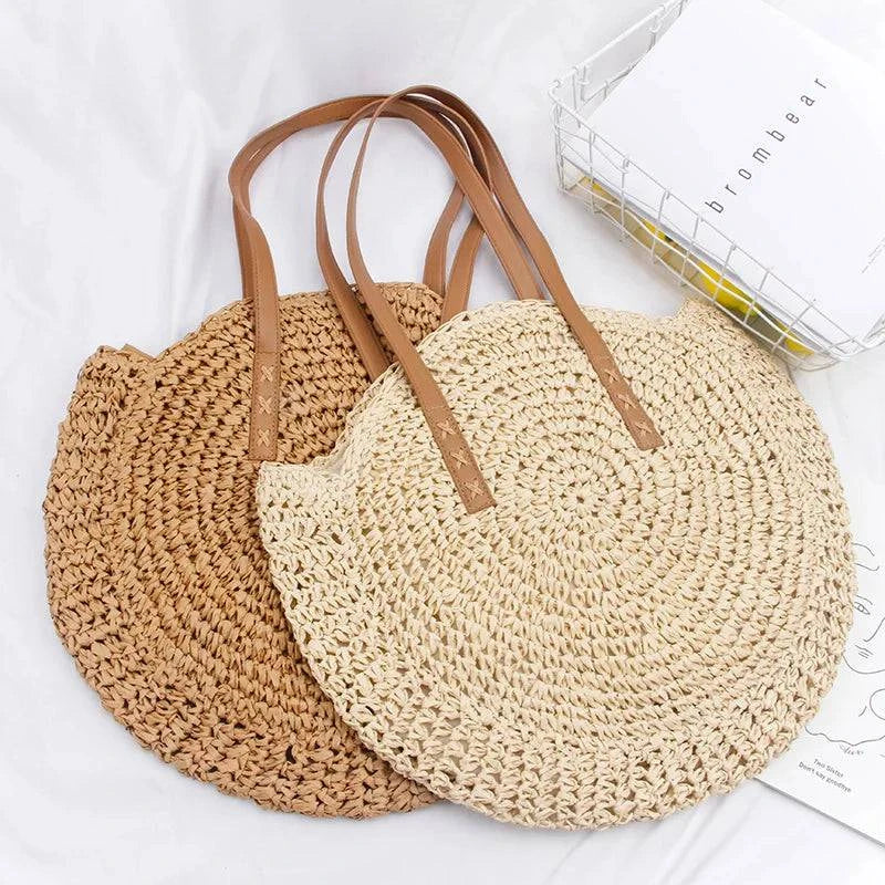 Round Straw Beach Bag - Discreet Smoker