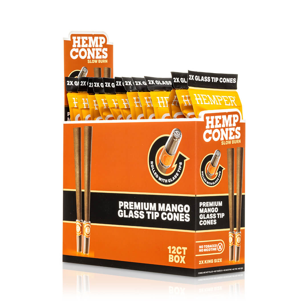 Pre-Rolled 2PK King Size Glass Tipped Hemp Cones| 12ct Display - Discreet Smoker
