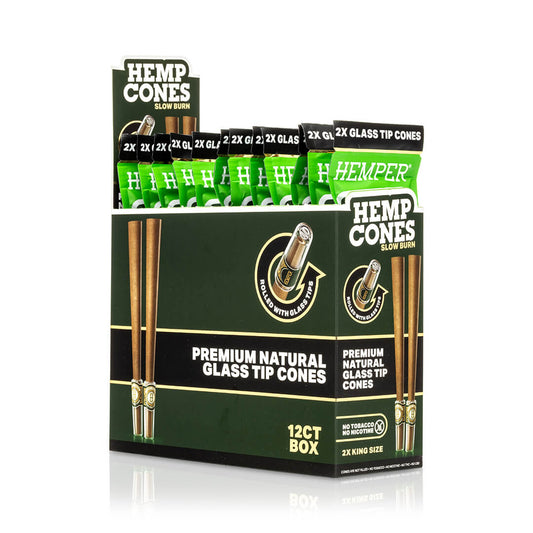 Pre-Rolled 2PK King Size Glass Tipped Hemp Cones| 12ct Display - Discreet Smoker