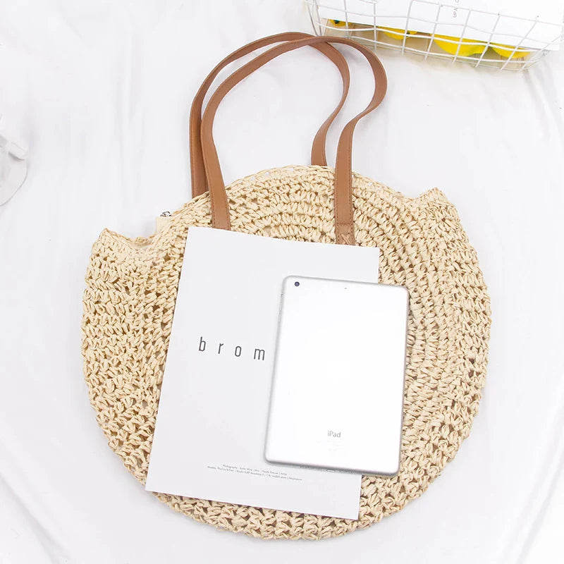 Round Straw Beach Bag