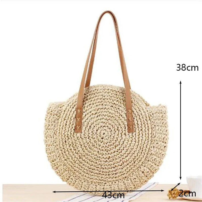 Round Straw Beach Bag, beige 1