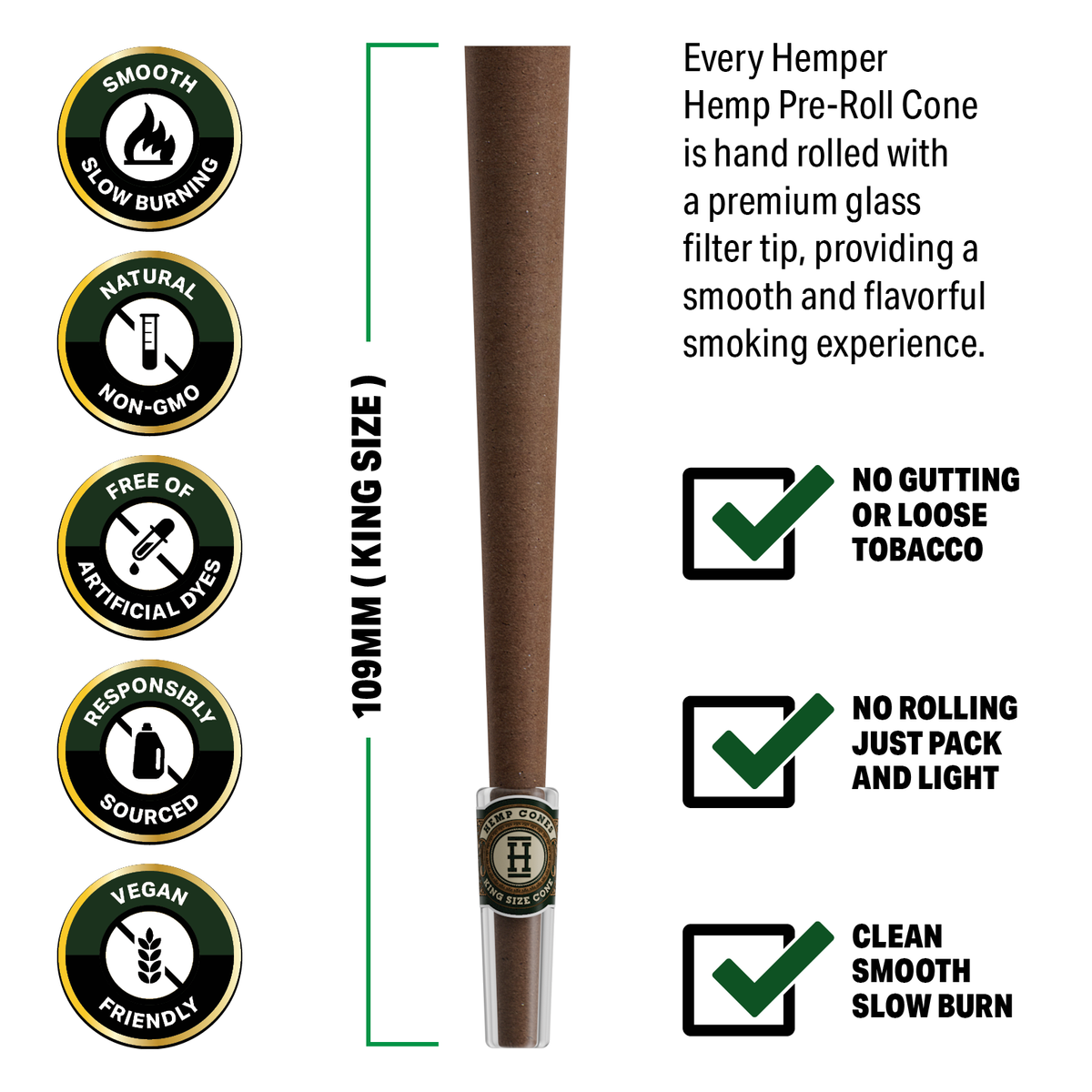 Pre-Rolled 2PK King Size Glass Tipped Hemp Cones| 12ct Display - Discreet Smoker