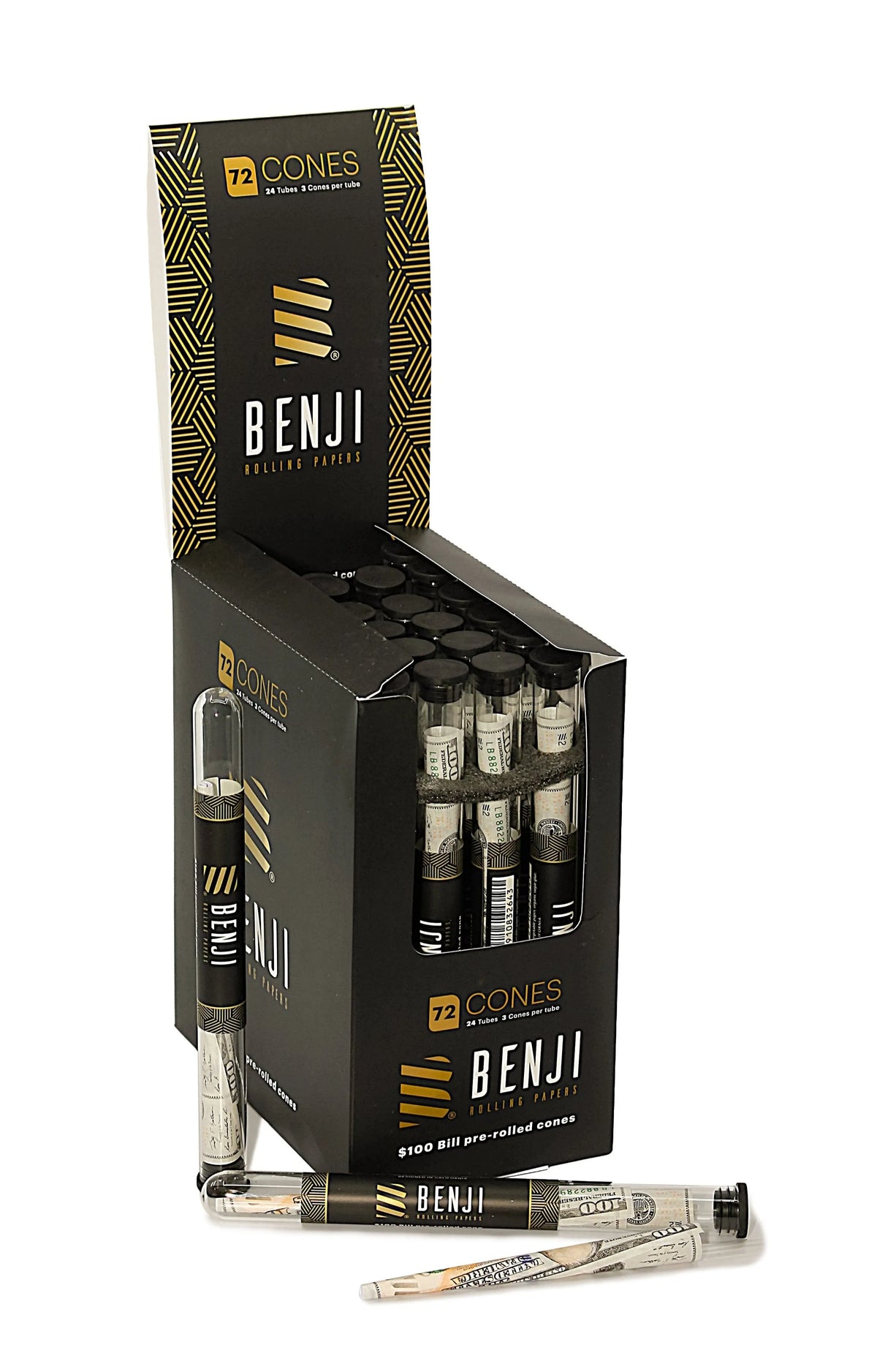 Luxury at Your Fingertips: Benji $100 Bill Print Pre-Rolled Cones - Discreet Smoker