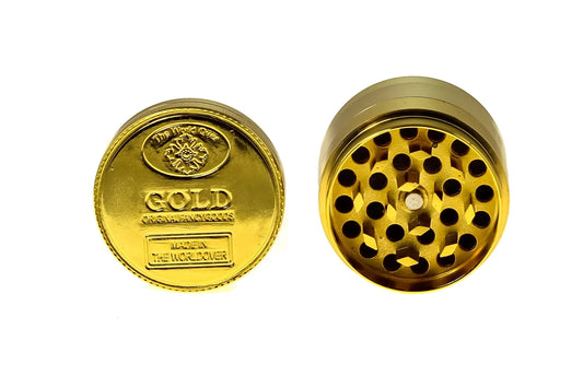 The Shiny Gold Coin Grinder - (2") (50mm) - Discreet Smoker