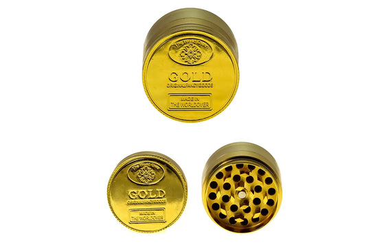 The Shiny Gold Coin Grinder - (2") (50mm) - Discreet Smoker