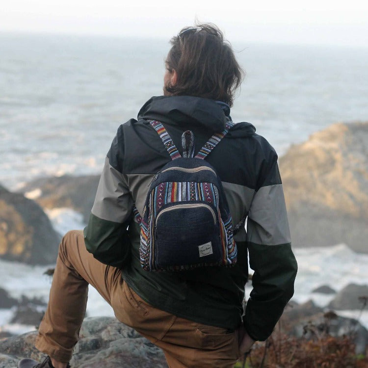 boho mini backpack on model 