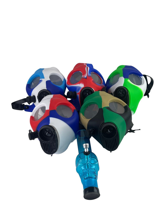 Multi-Colored Silicone Skull Gas Mask Bong - Discreet Smoker