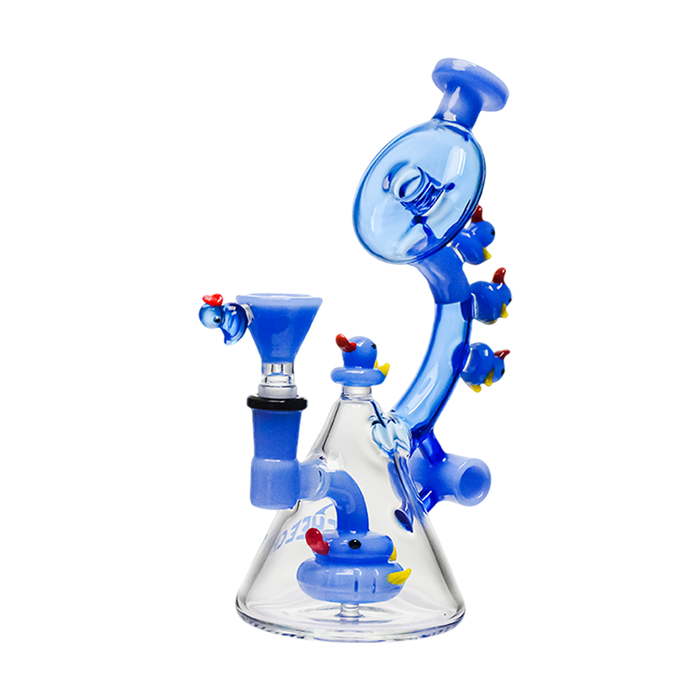 Cheech Glass 8.5" The Ducks on the Ring Water Pipe, Jade Blue
