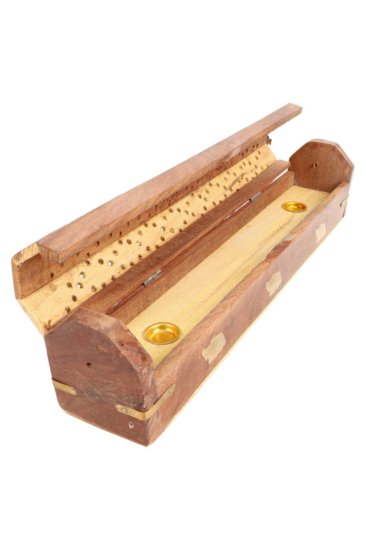 12″ Wood Incense Box – Metal Inlay - Discreet Smoker