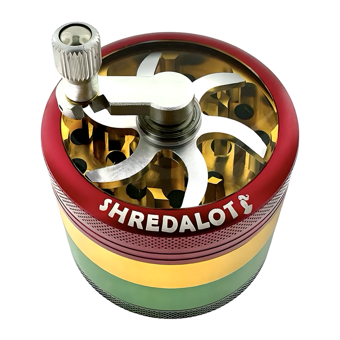 Sir Shredalot Crank Top 4 Piece Metal Herb Grinder - 63mm, Rasta